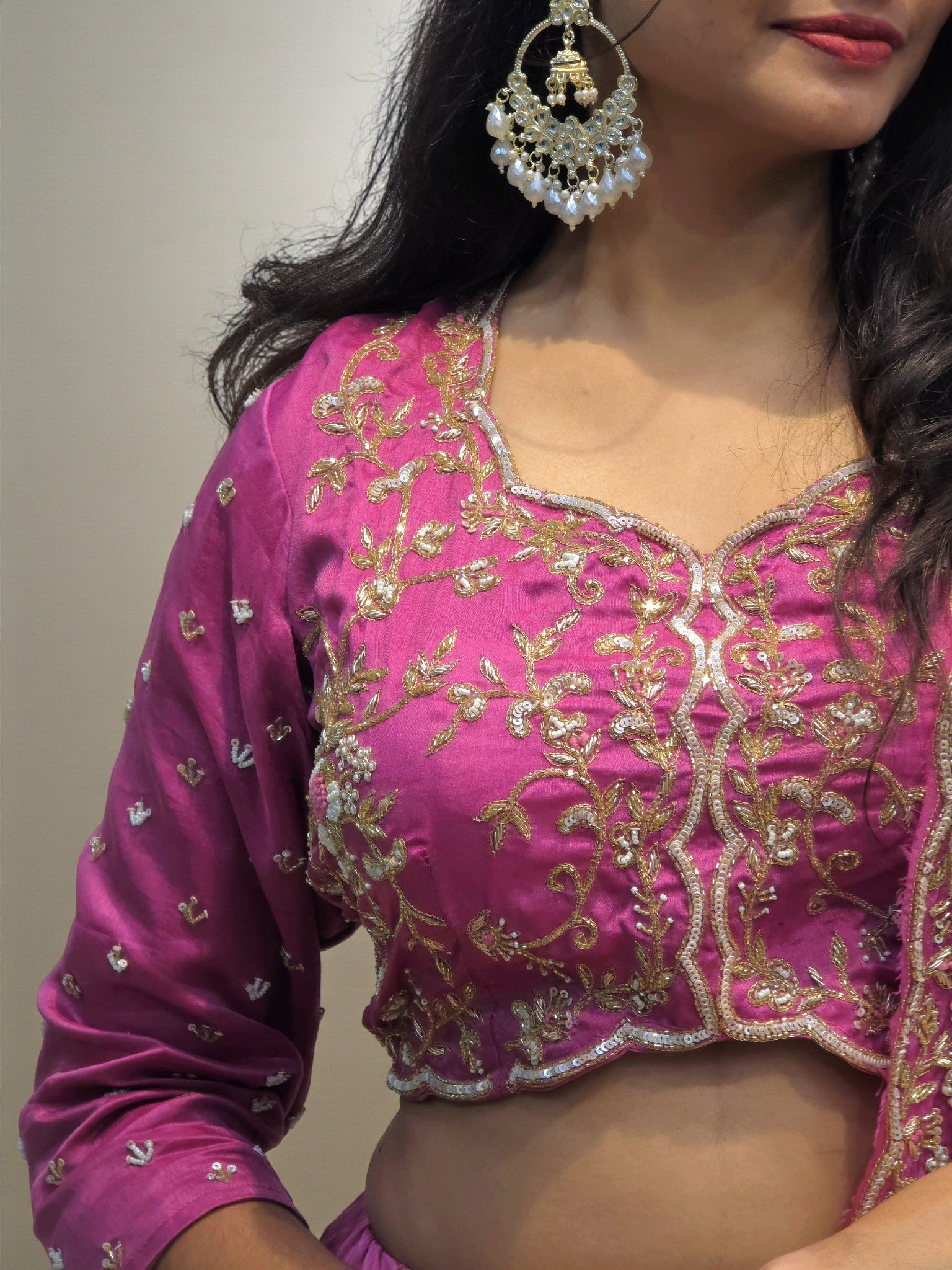 Women’s festive lehenga with crop top and detailed handwork dupatta