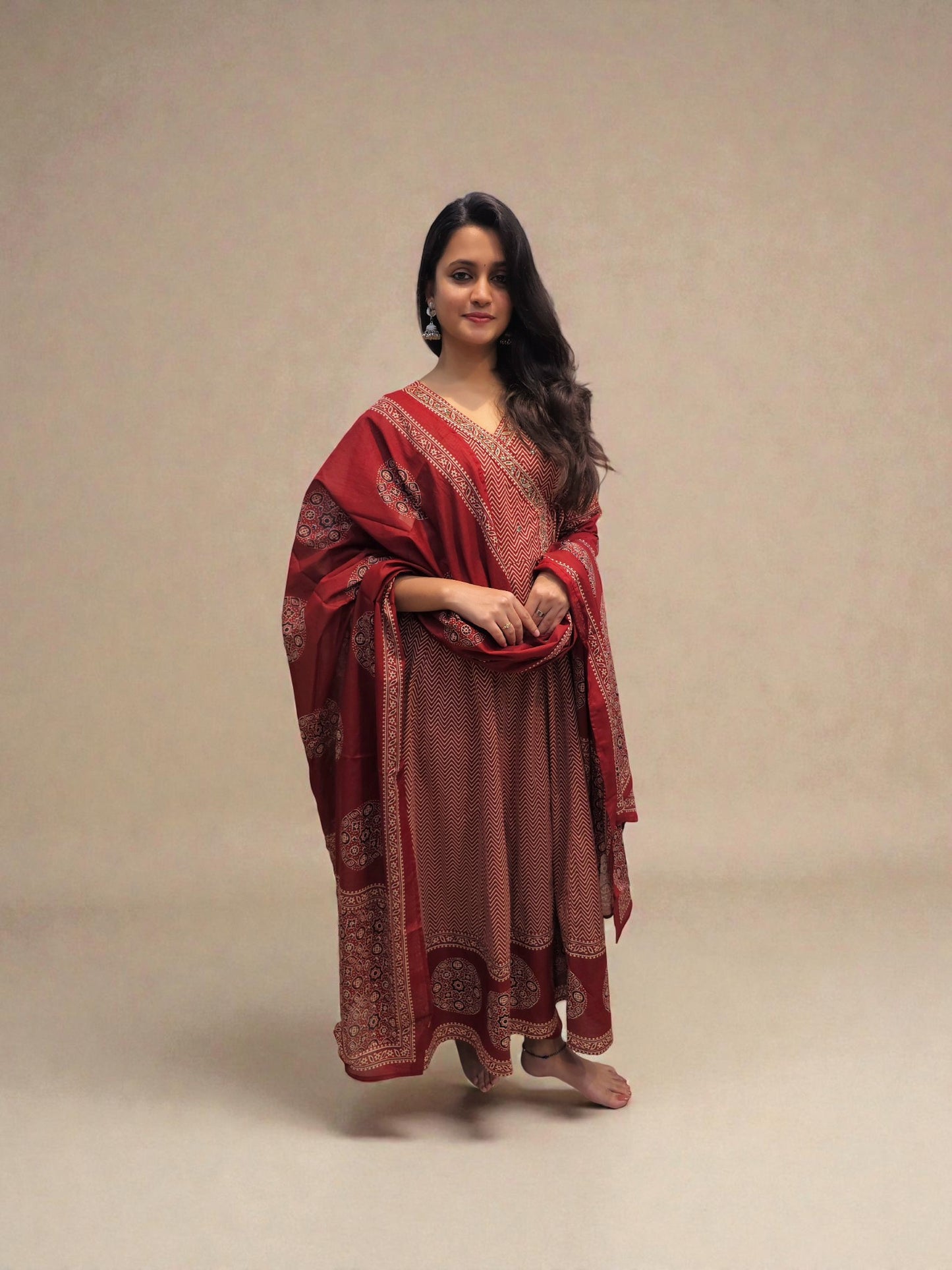 Rust printed ethnic anarkali suit for women