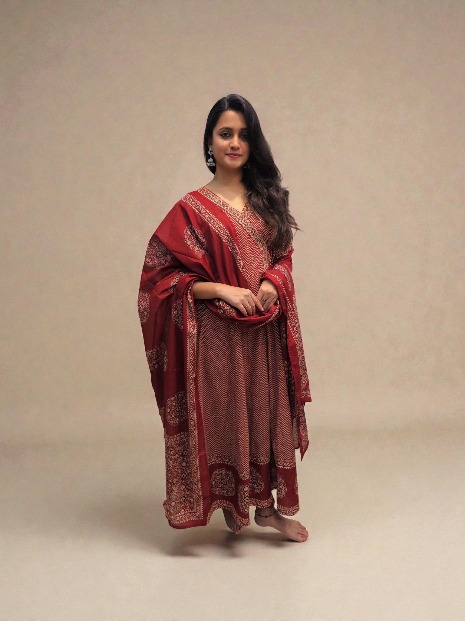 Rust printed ethnic anarkali suit for women