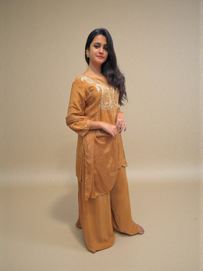 Rust orange festive kurta palazzo suit for women