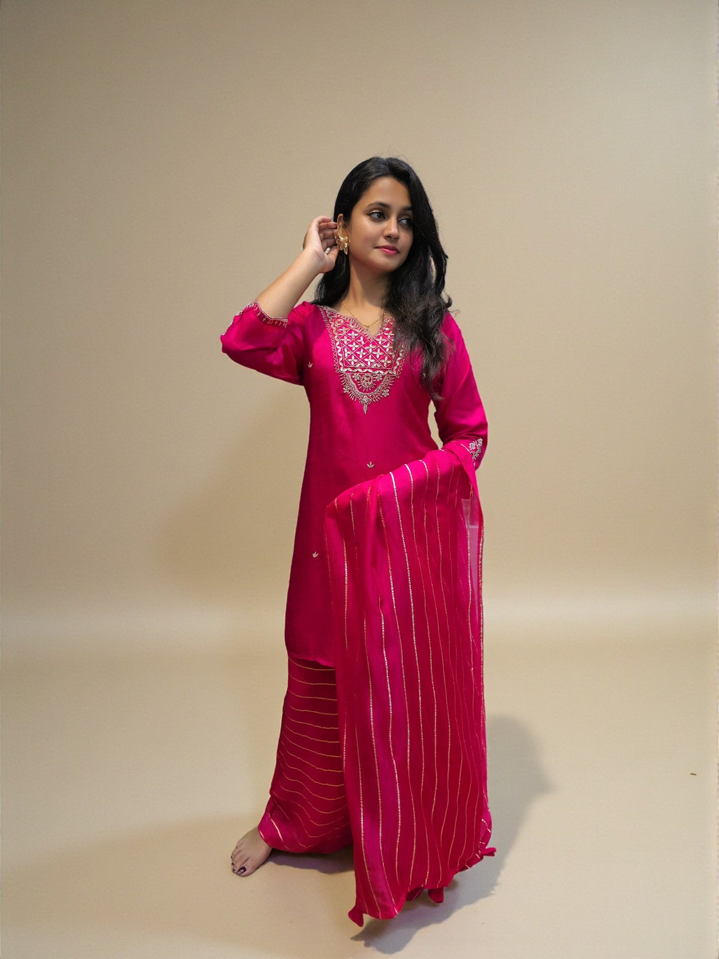 Festive wear gota patti zardozi kurta palazzo set with matching dupatta