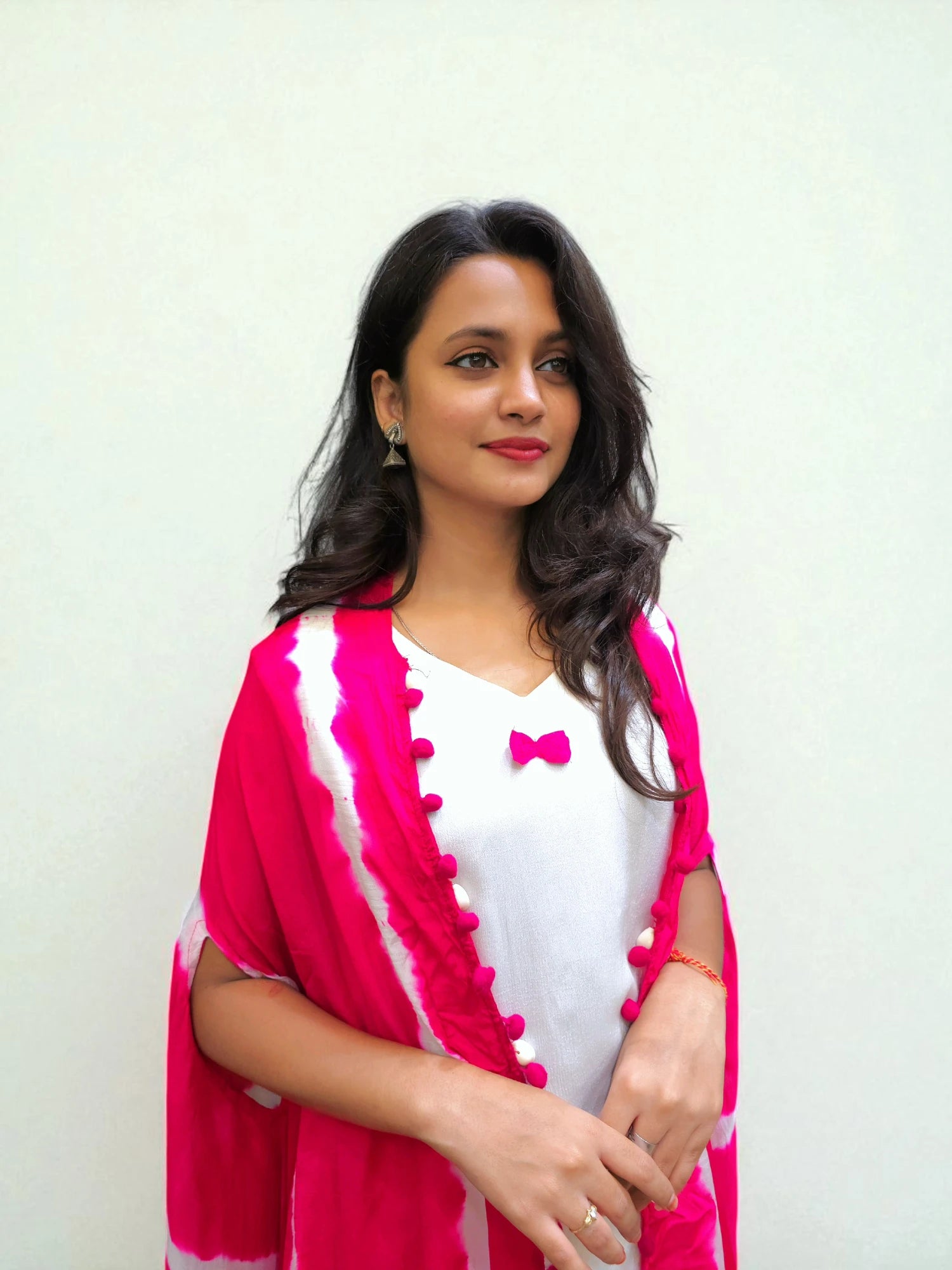 Trendy pink Leheriya ethnic outfit with white inner dress