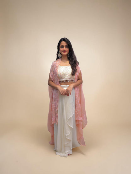 Indo western festive wear crop top dhoti skirt outfit