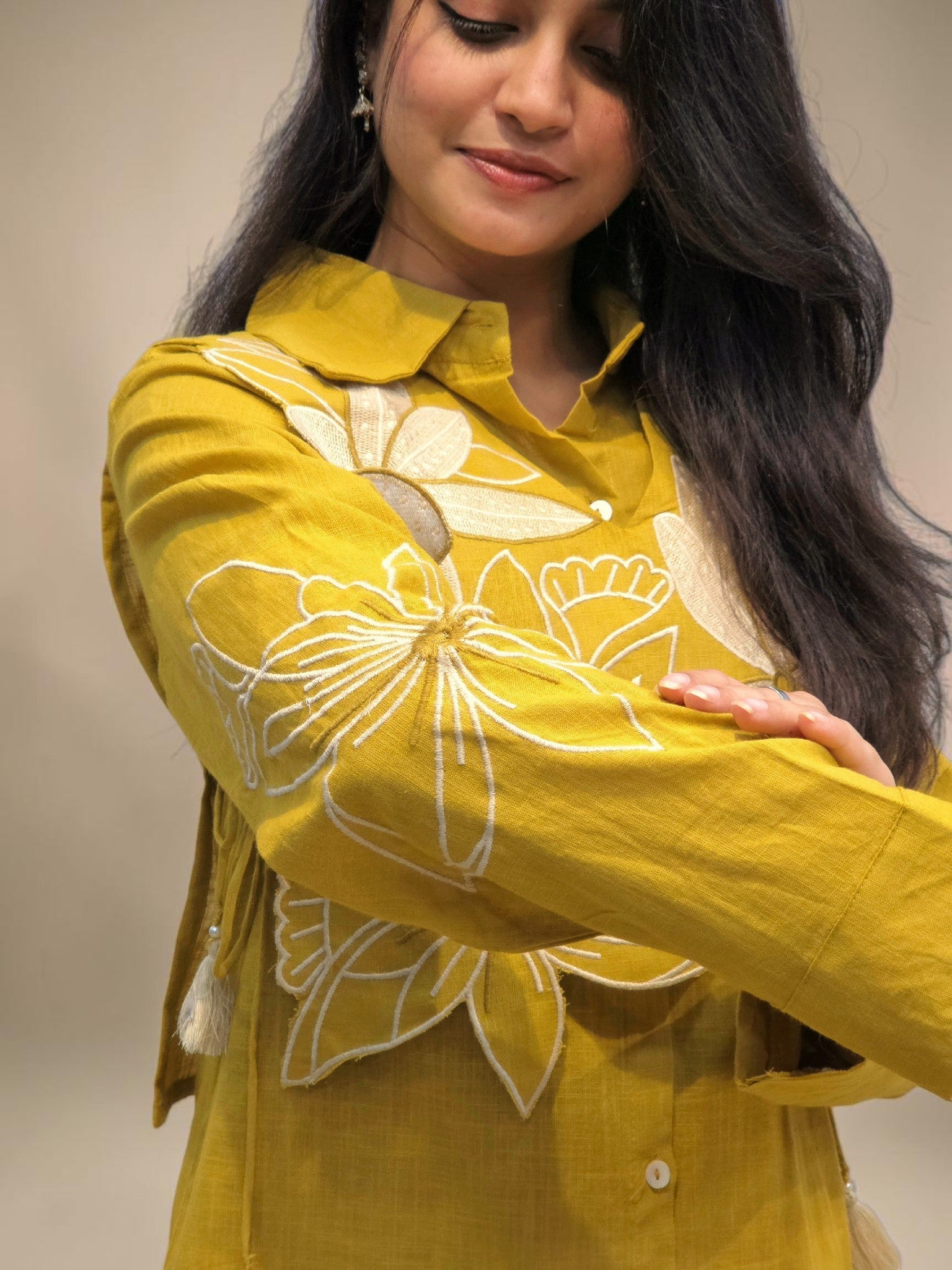 Elegant mustard linen co-ord set for summer wear