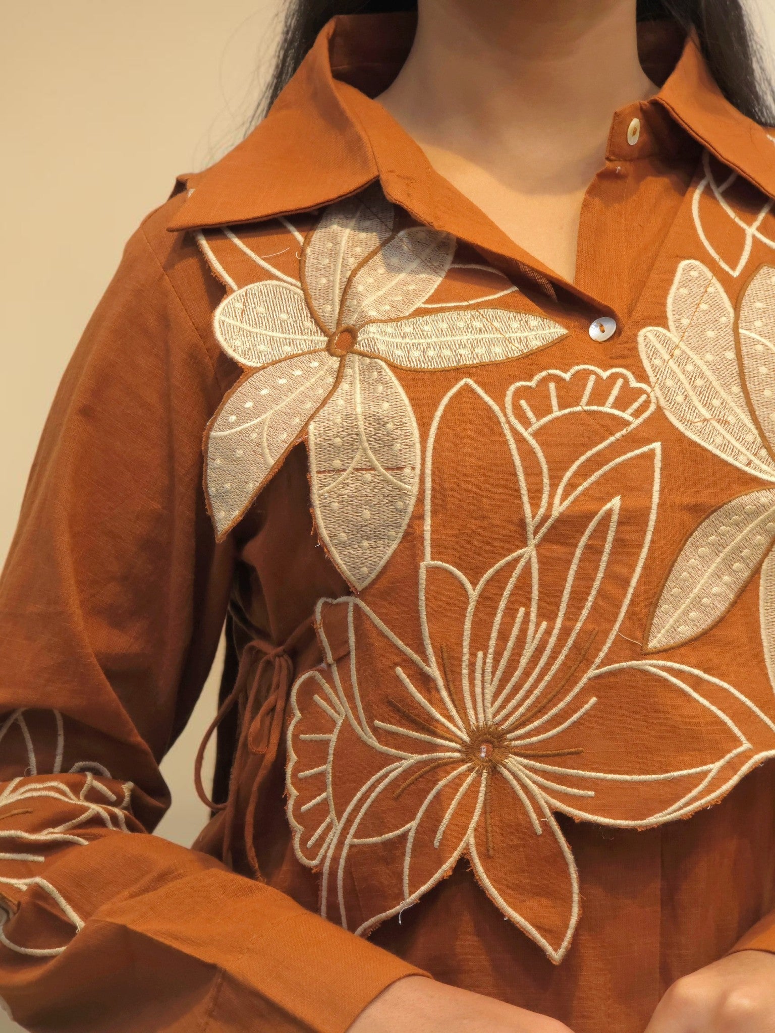 Elegant rust brown linen co-ord set for summer wear