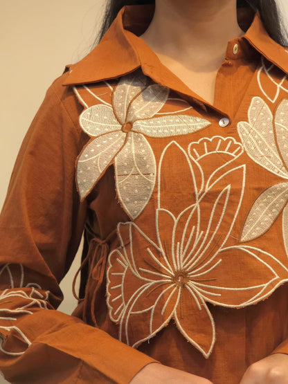 Elegant rust brown linen co-ord set for summer wear
