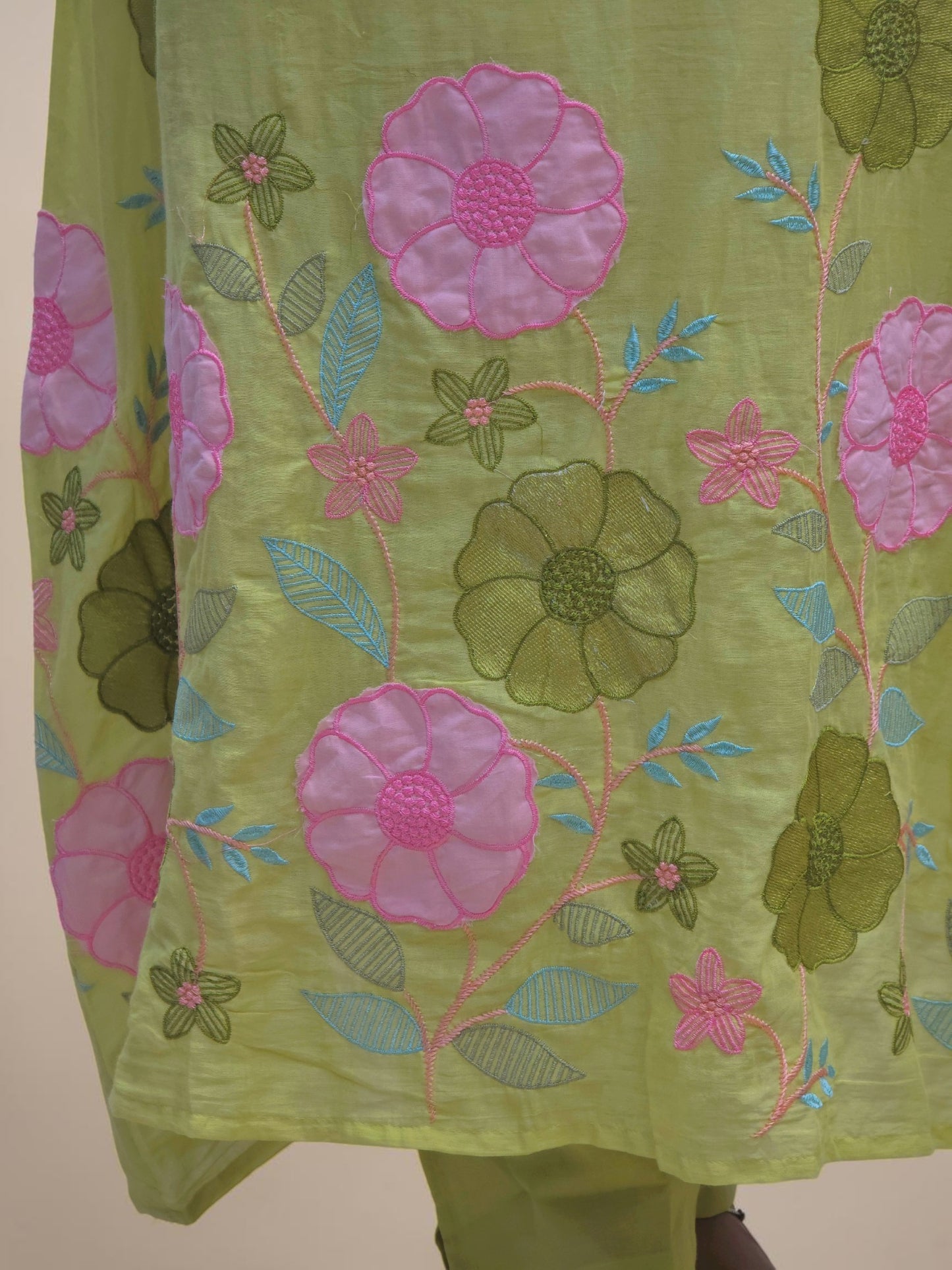 Soft pastel green cotton kurta pant set for women