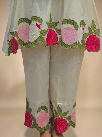 Elegant white mul cotton ethnic co-ord set for women