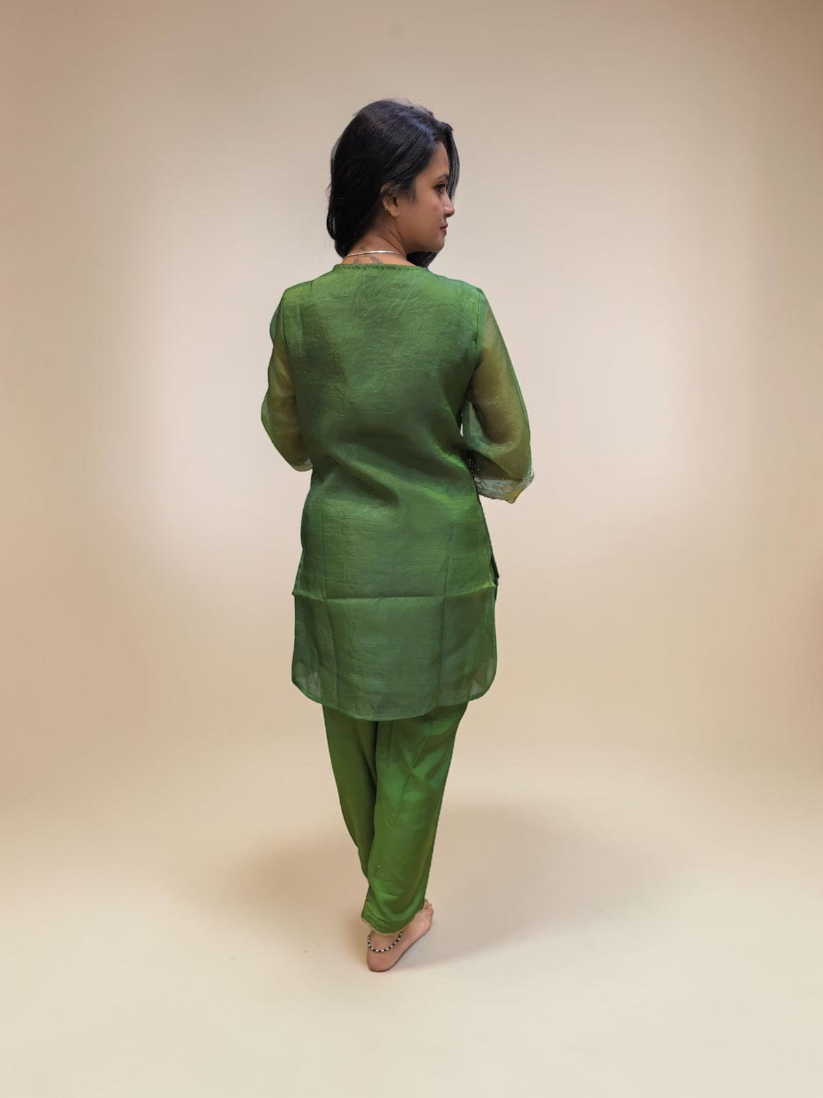 back view of Green floral embroidered co-ord set – Ambika Boutique ethnic wear