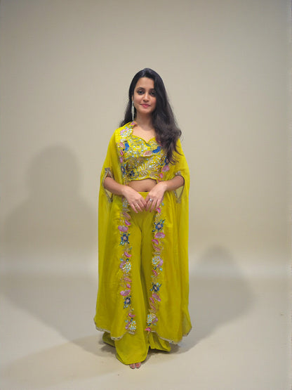 Haldi special crop top palazzo with embroidered shrug for women