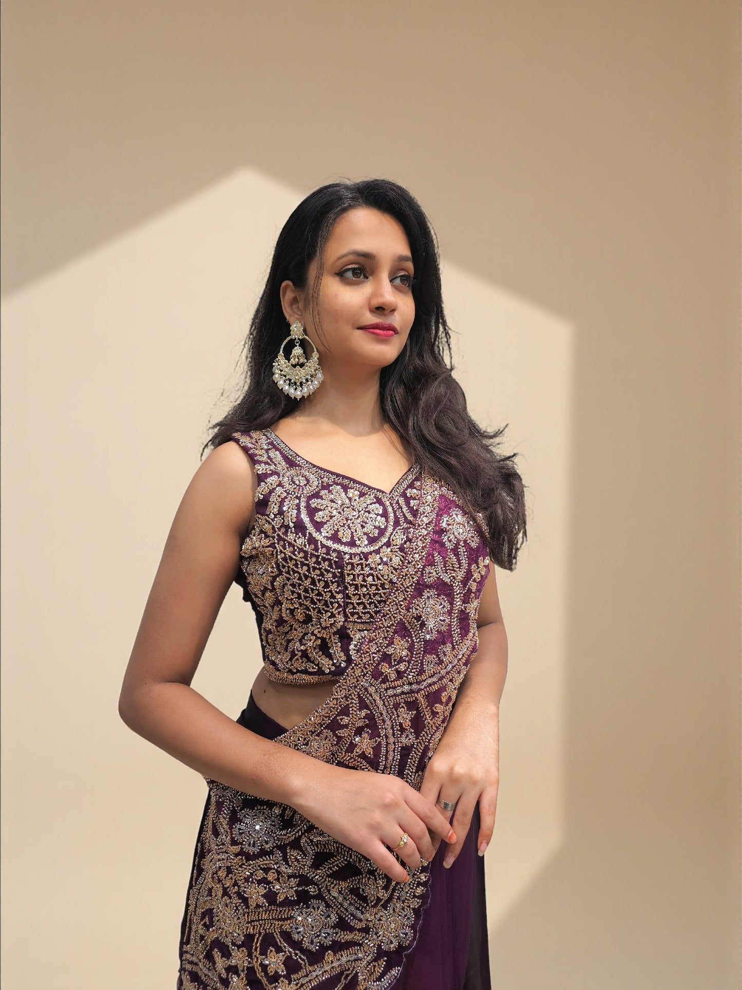 Heavy handwork crop top with drape skirt indo western outfit