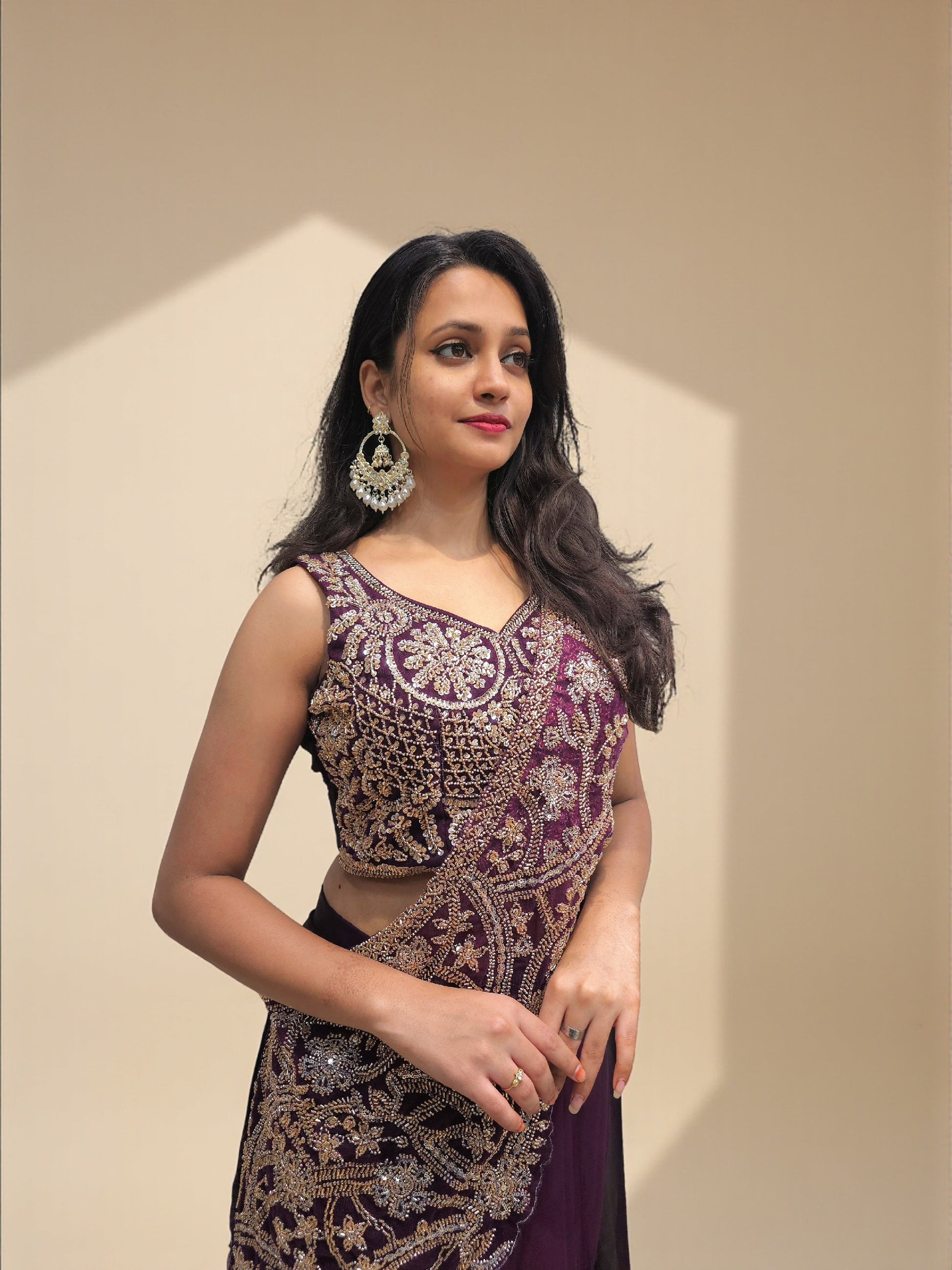 Heavy handwork crop top with drape skirt indo western outfit