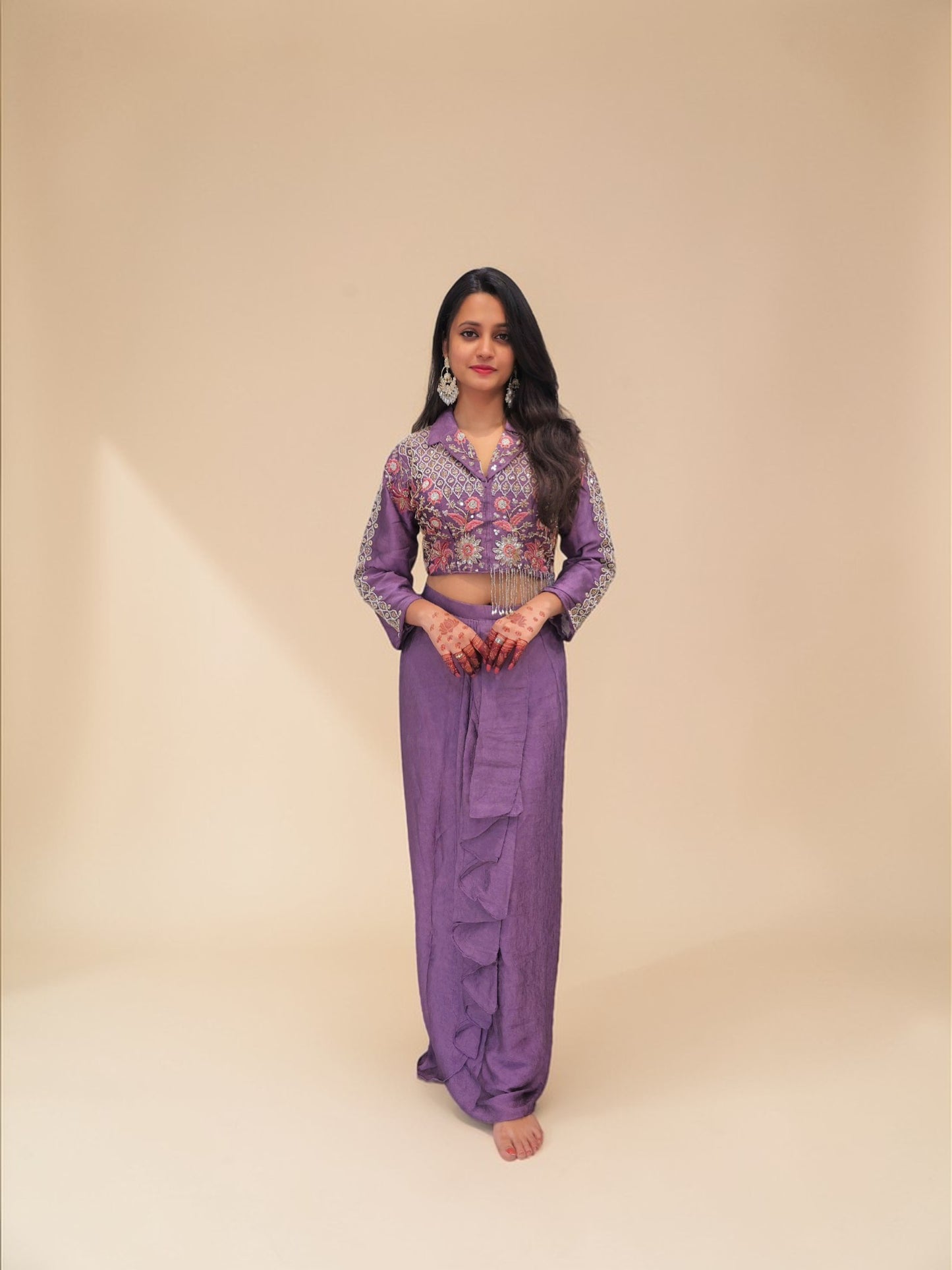 Heavy handwork crop top with tulip skirt indo western outfit