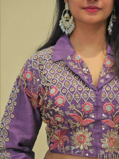 Festive fusion wear crop top with draped tulip skirt