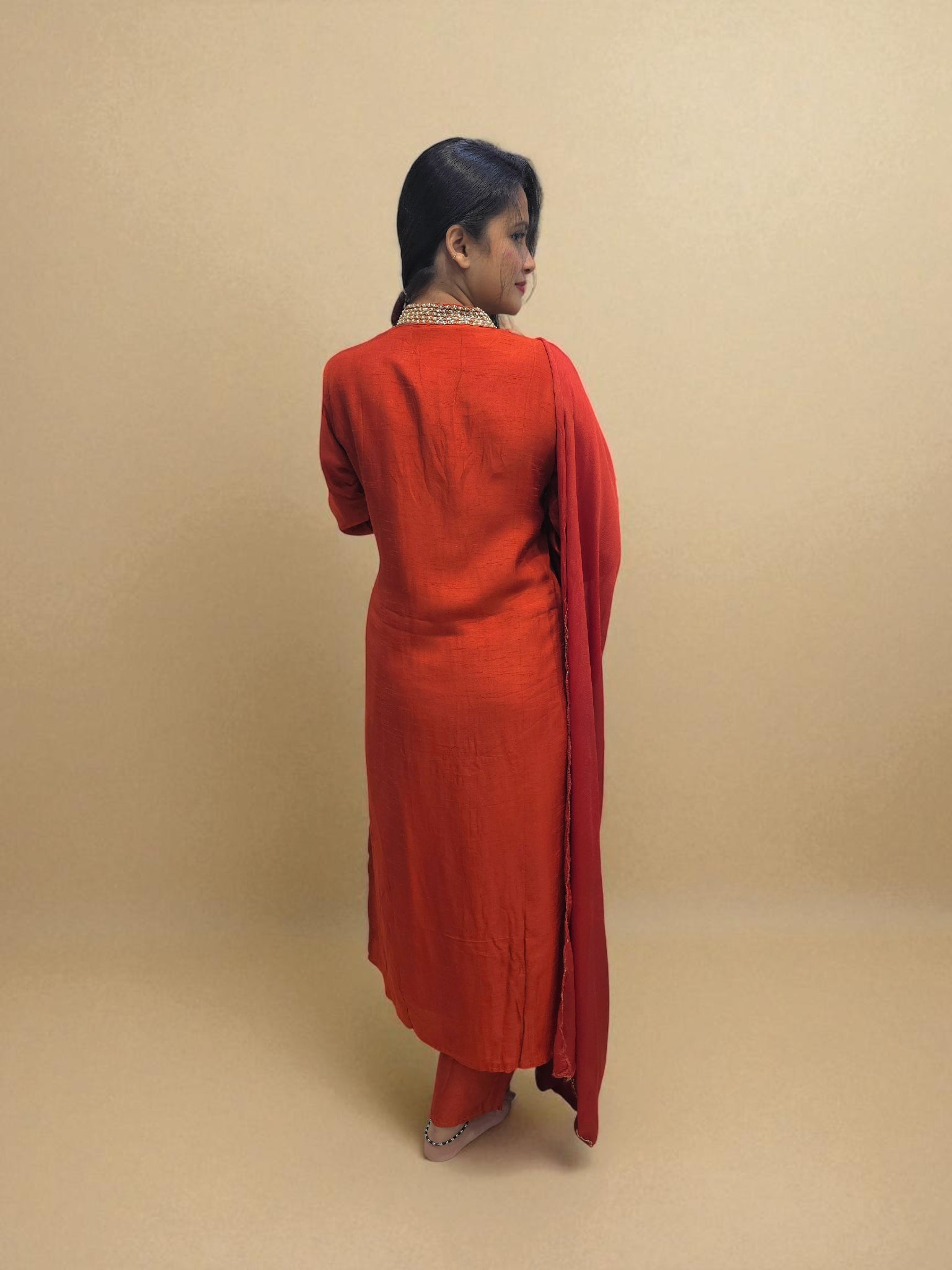 Luxury rust orange embroidered kurta and dupatta set for weddings