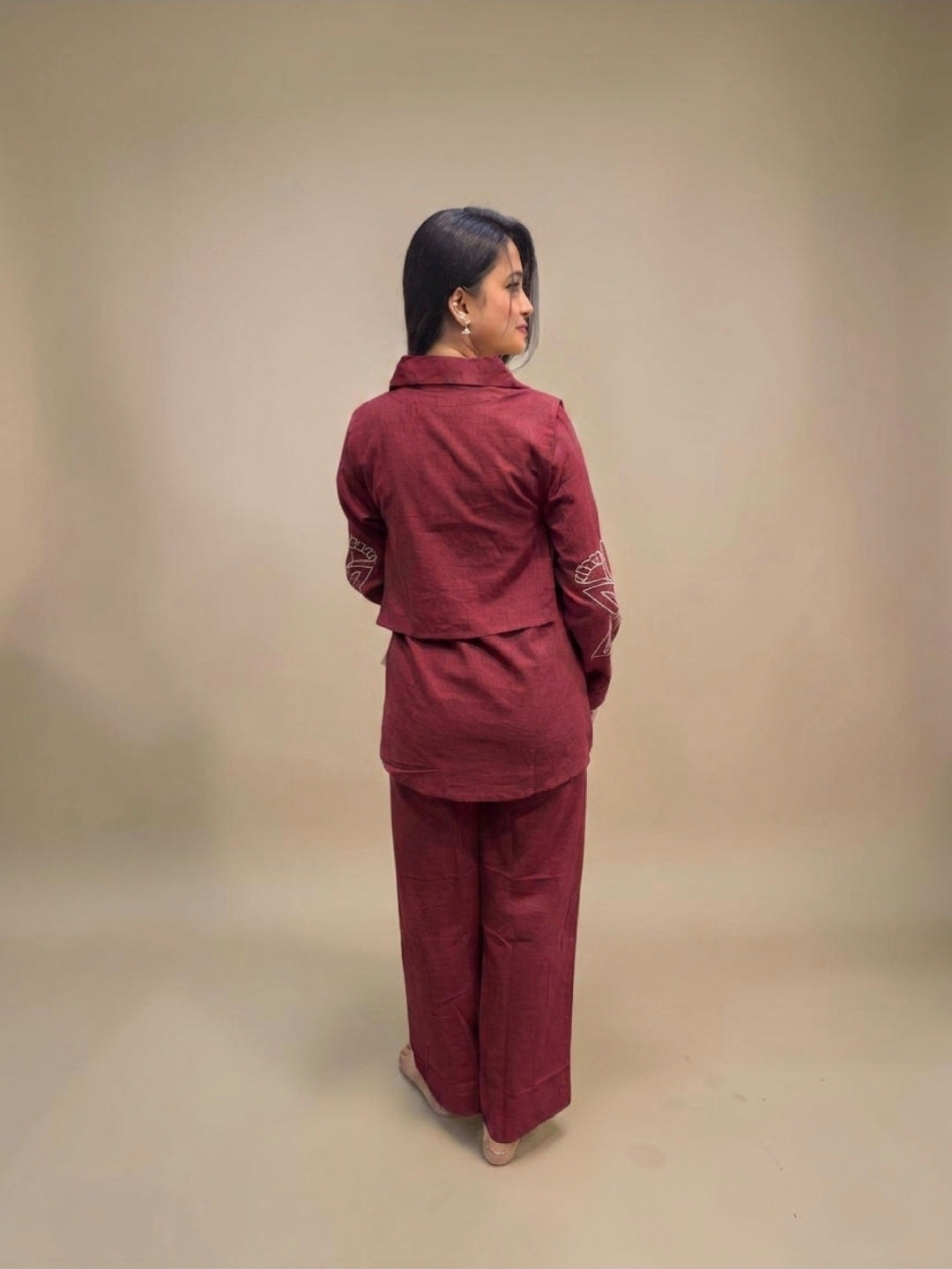 Stylish maroon linen cord set for casual and office wear