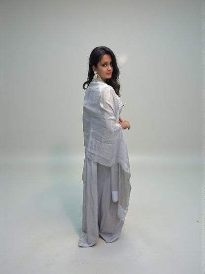 Modern grey indo-western outfit with detailed embroidery