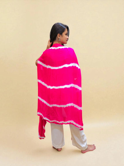 Modern fusion wear Leheriya outfit in pink and white