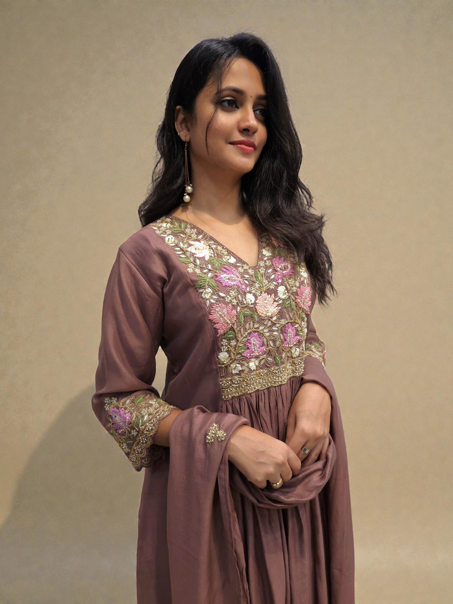 Elegant mul chanderi festive wear suit with detailed embroidery