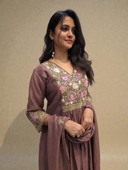 Elegant mul chanderi festive wear suit with detailed embroidery