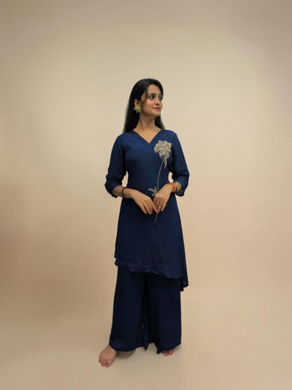 Navy blue designer handwork cord set for women