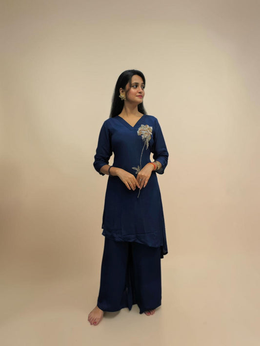 Navy blue designer handwork cord set for women