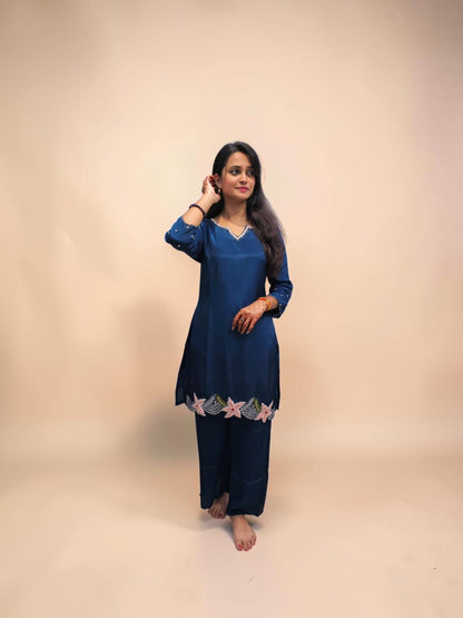 Navy blue designer handwork cord set for women