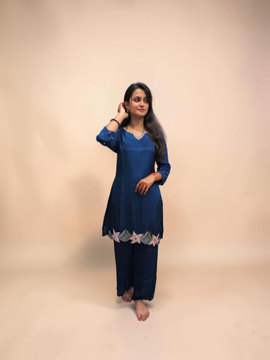 Navy blue designer handwork cord set for women