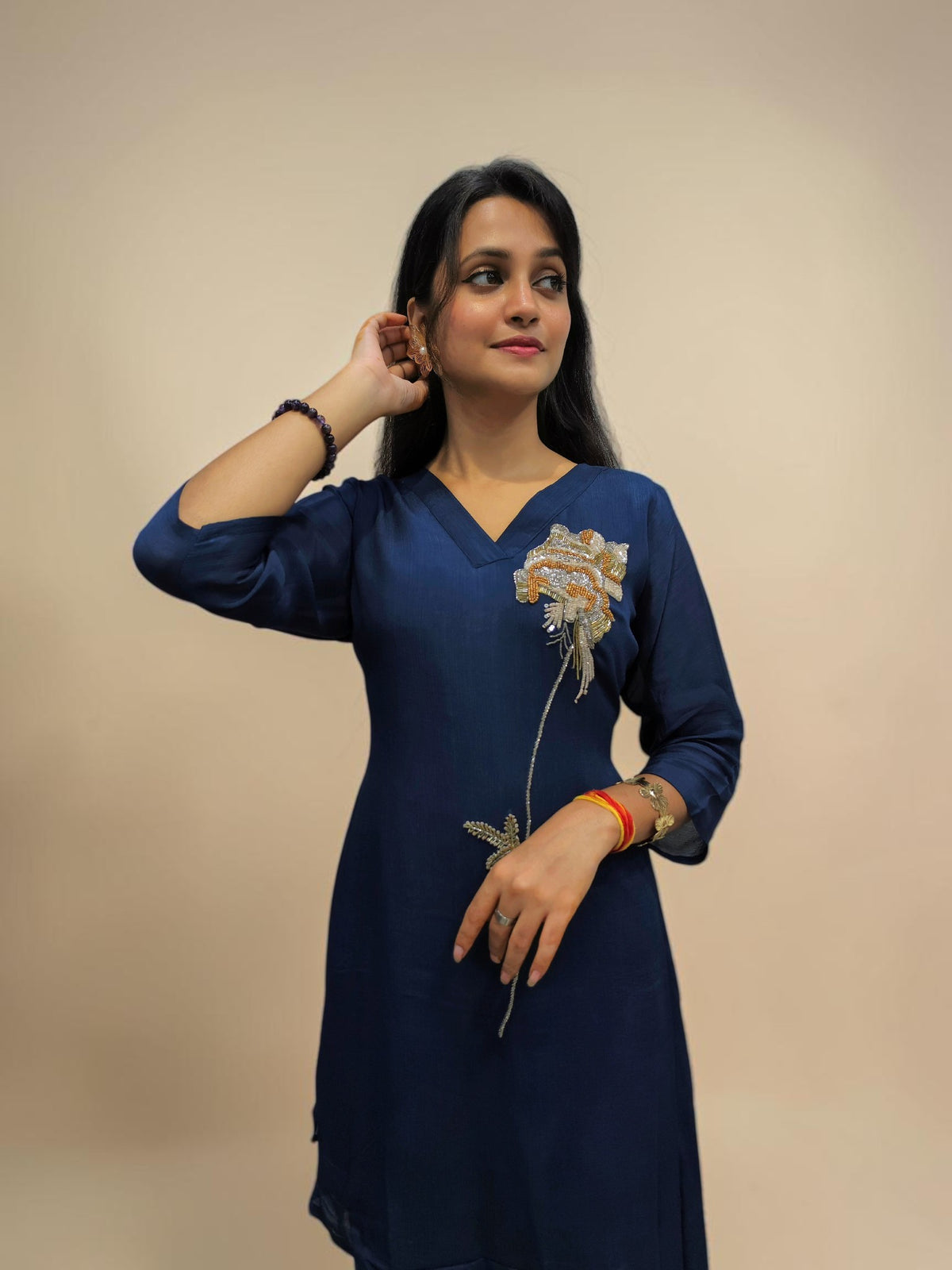 Premium navy blue ethnic co ord outfit with handcrafted detailing
