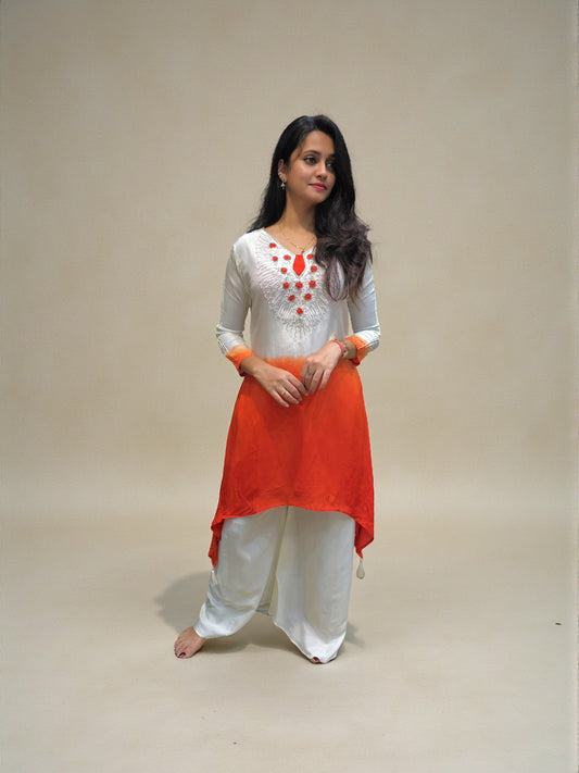 Ombre hand embroidered short kurta palazzo co-ord set