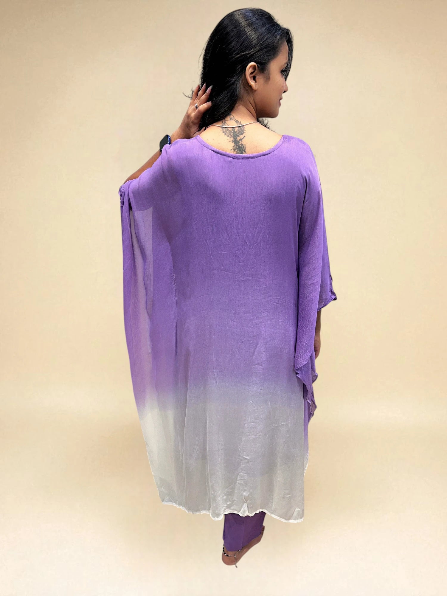 Ombre kaftan kurta in purple and white paired with matching bottoms