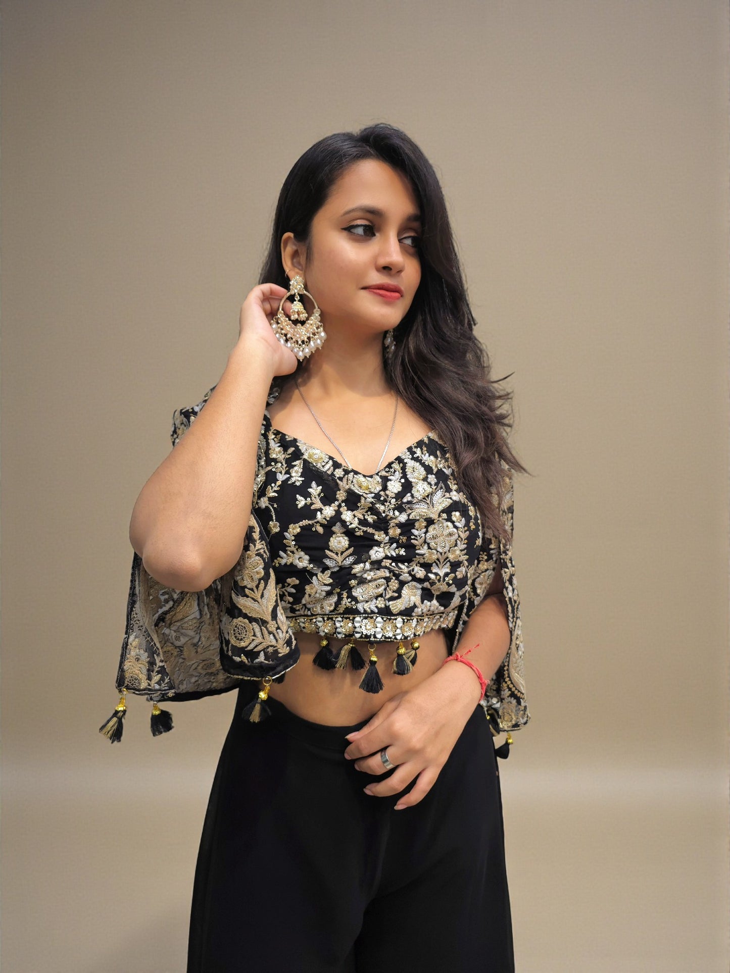 Black crop top palazzo set for party wear