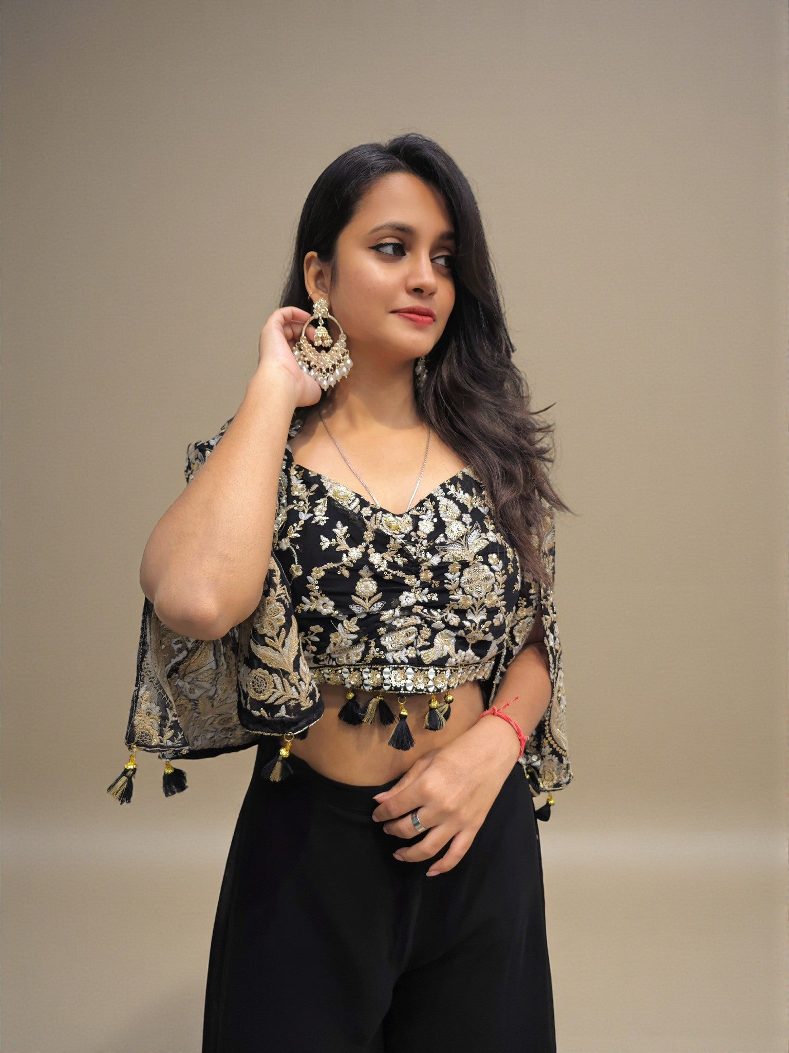 Black crop top palazzo set for party wear