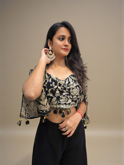 Black crop top palazzo set for party wear