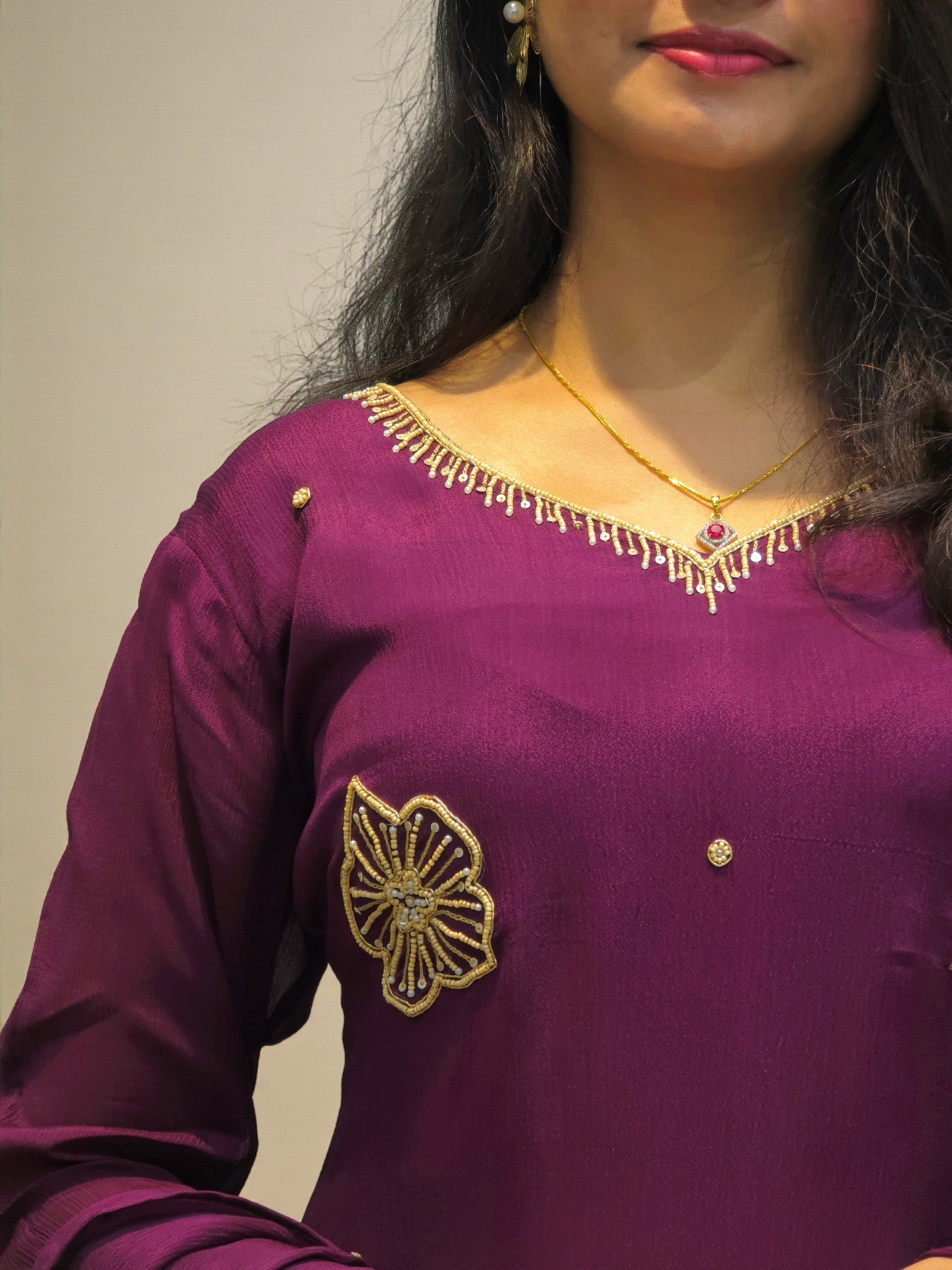 Elegant ethnic pure chinnon kurta palazzo set with soft flowing dupatta