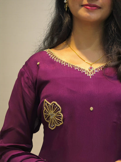 Elegant ethnic pure chinnon kurta palazzo set with soft flowing dupatta