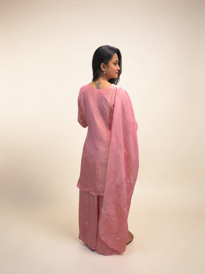 Pink designer kurta palazzo set with embroidered dupatta