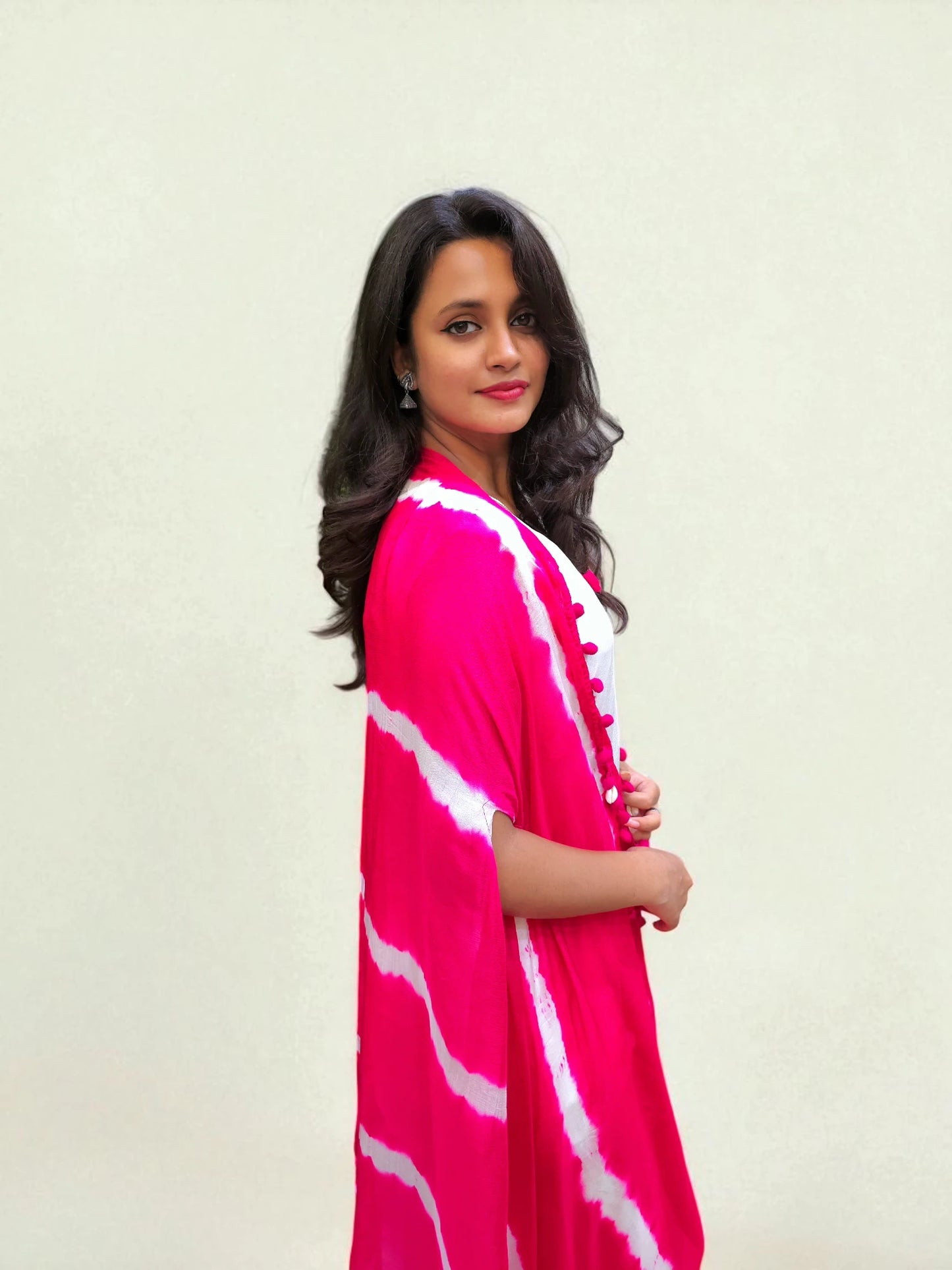 Pink and white Leheriya Indo-Western outfit for women