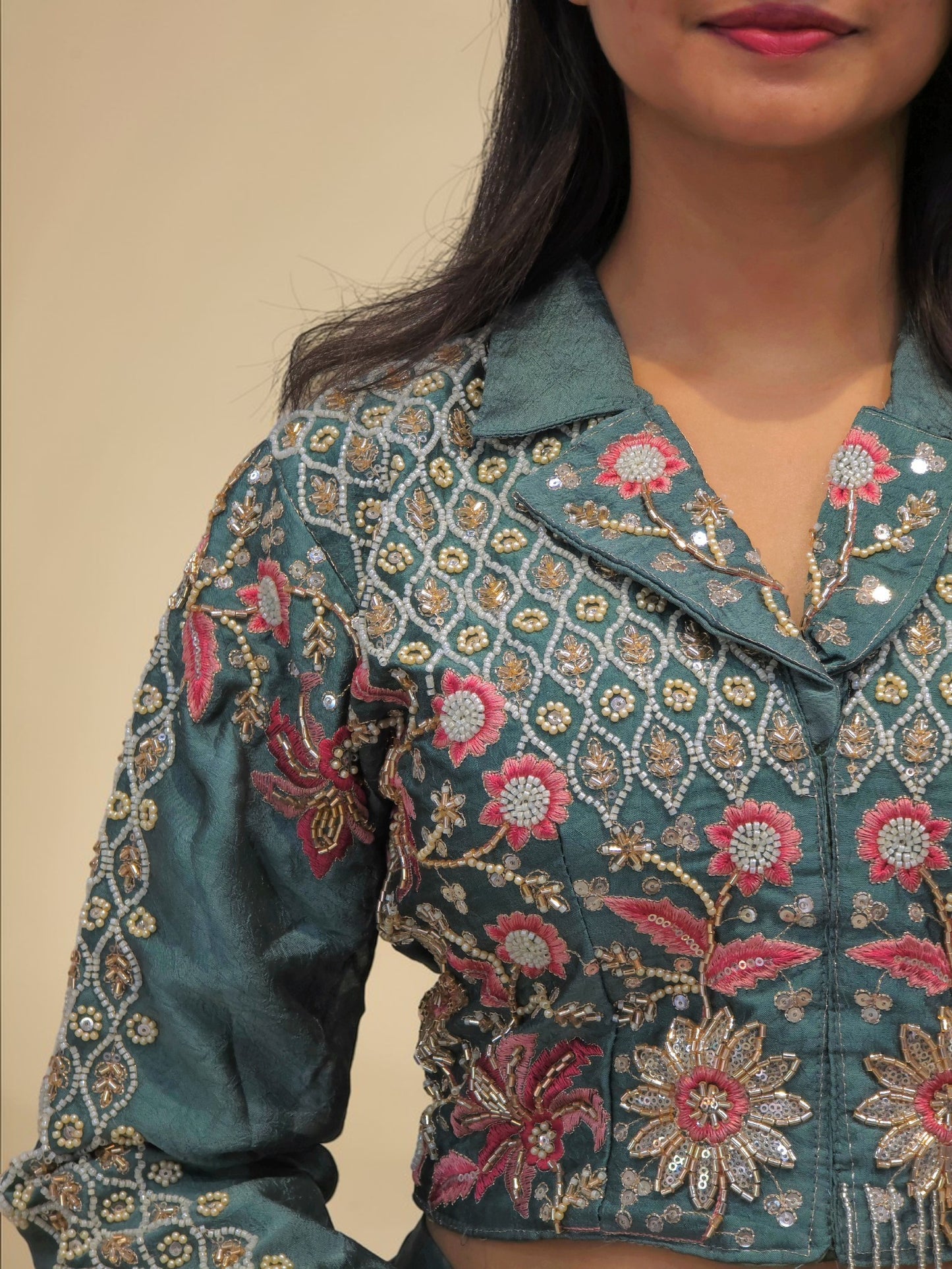 Festive green indo western dress for sangeet night