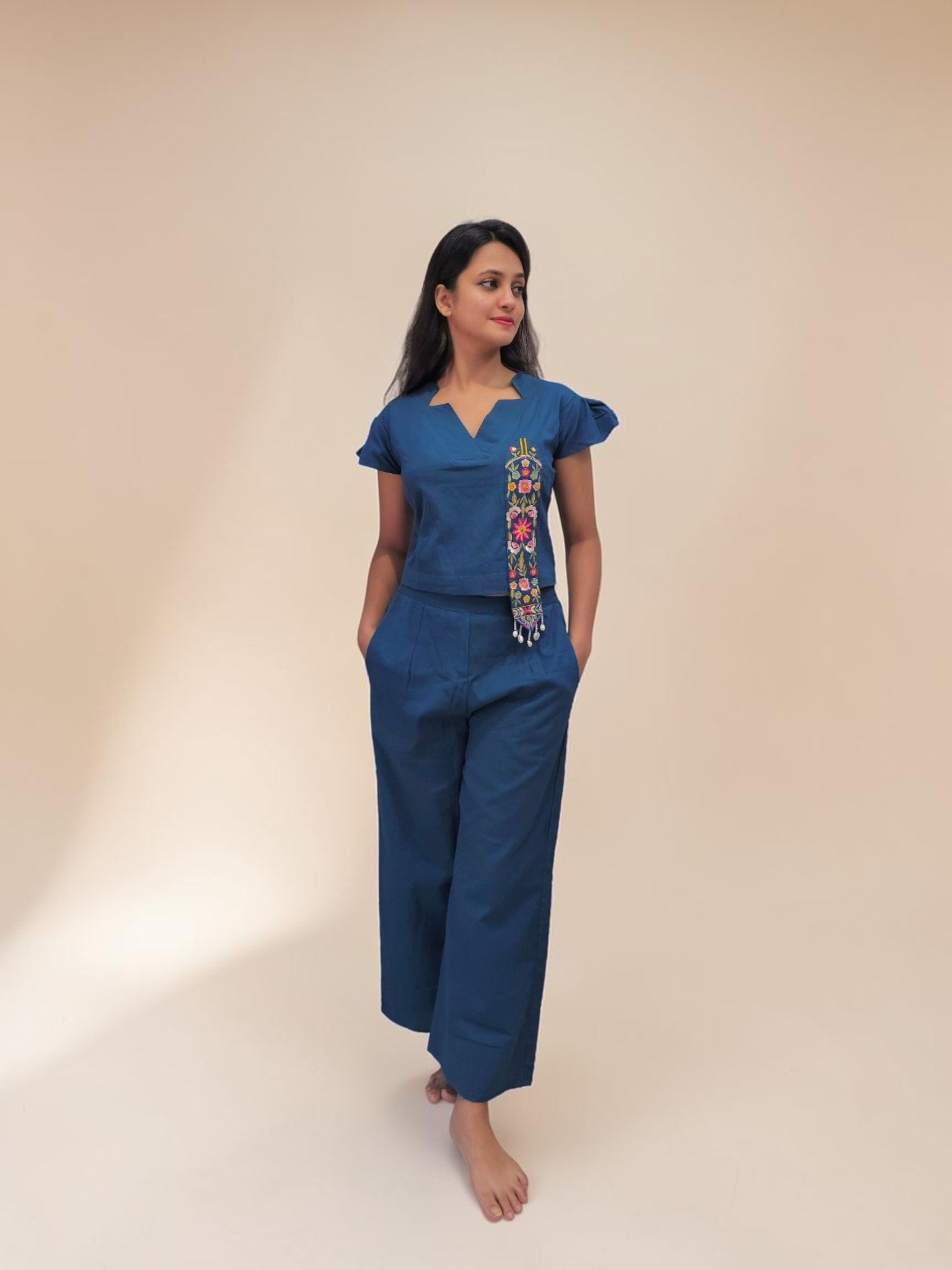 Elegant blue three piece coord set for casual and festive occasions
