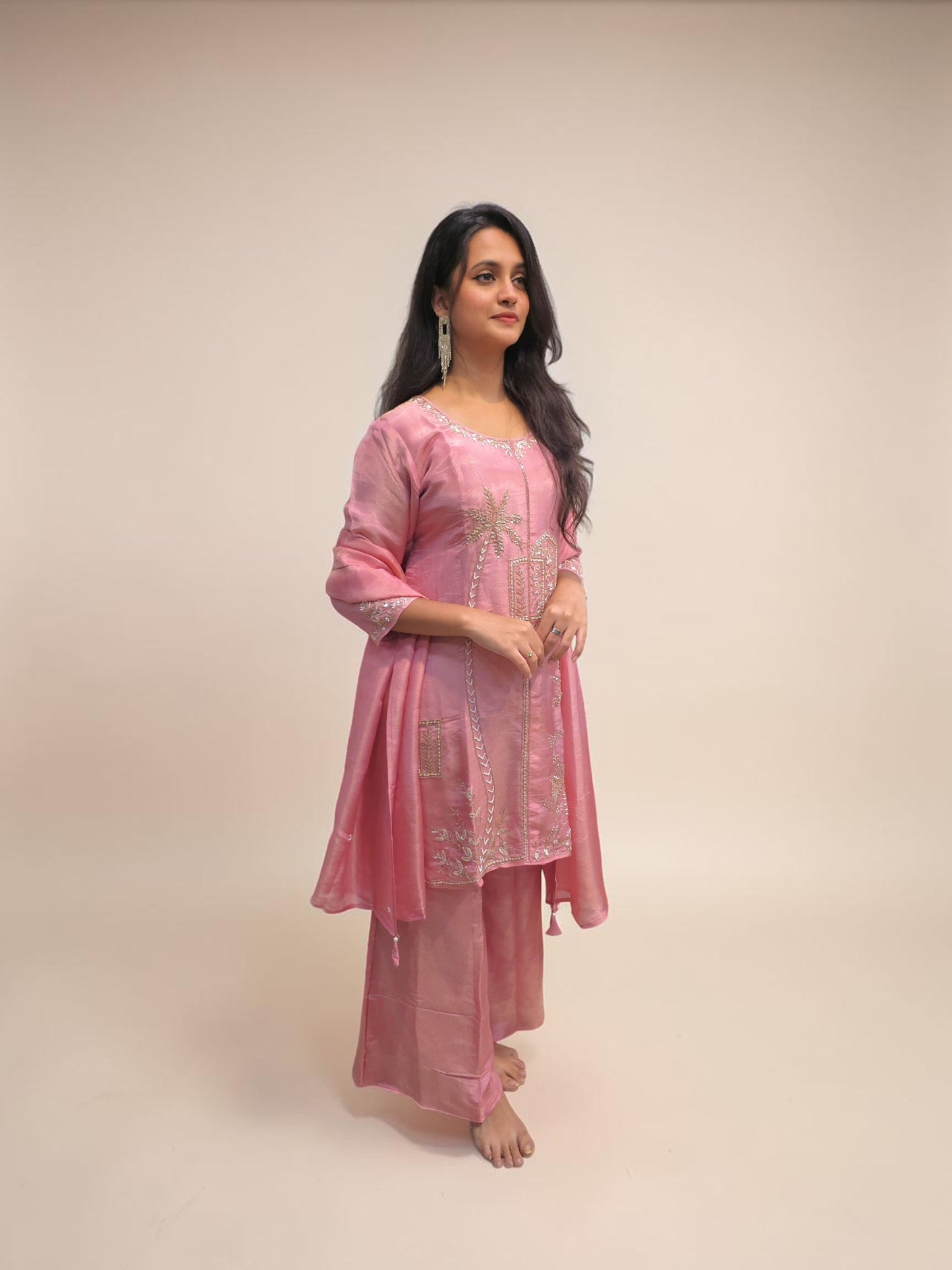 Women's pink ethnic suit with hand embroidery and dupatta