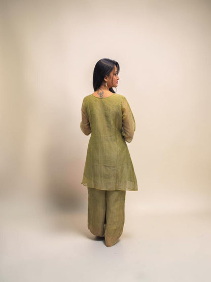 Premium olive green festive cord set for women