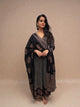 Cotton Printed Anarkali Kurta Set with Dupatta - Black