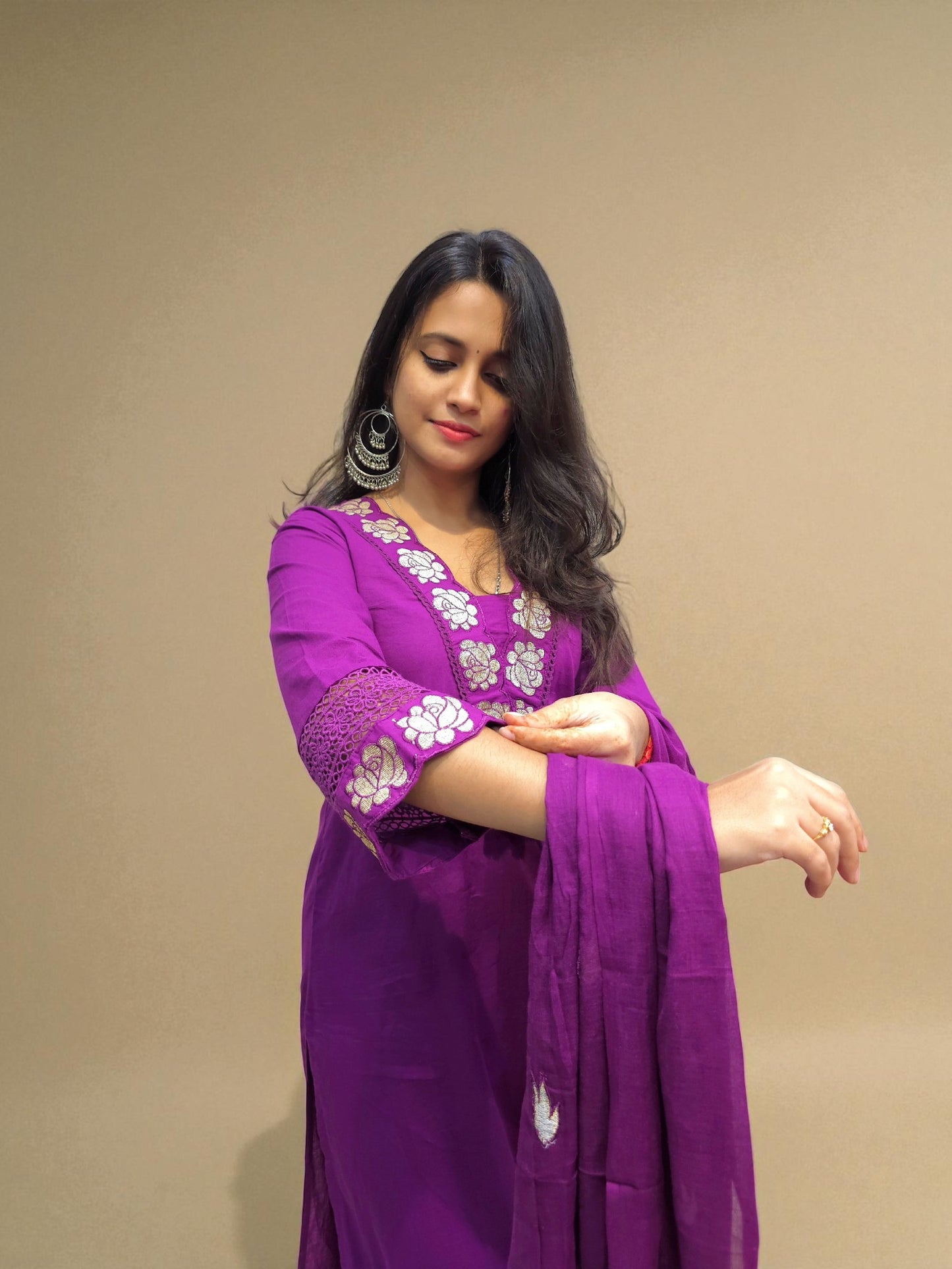 Pure 60x60 cambric cotton embroidered kurta and palazzo set