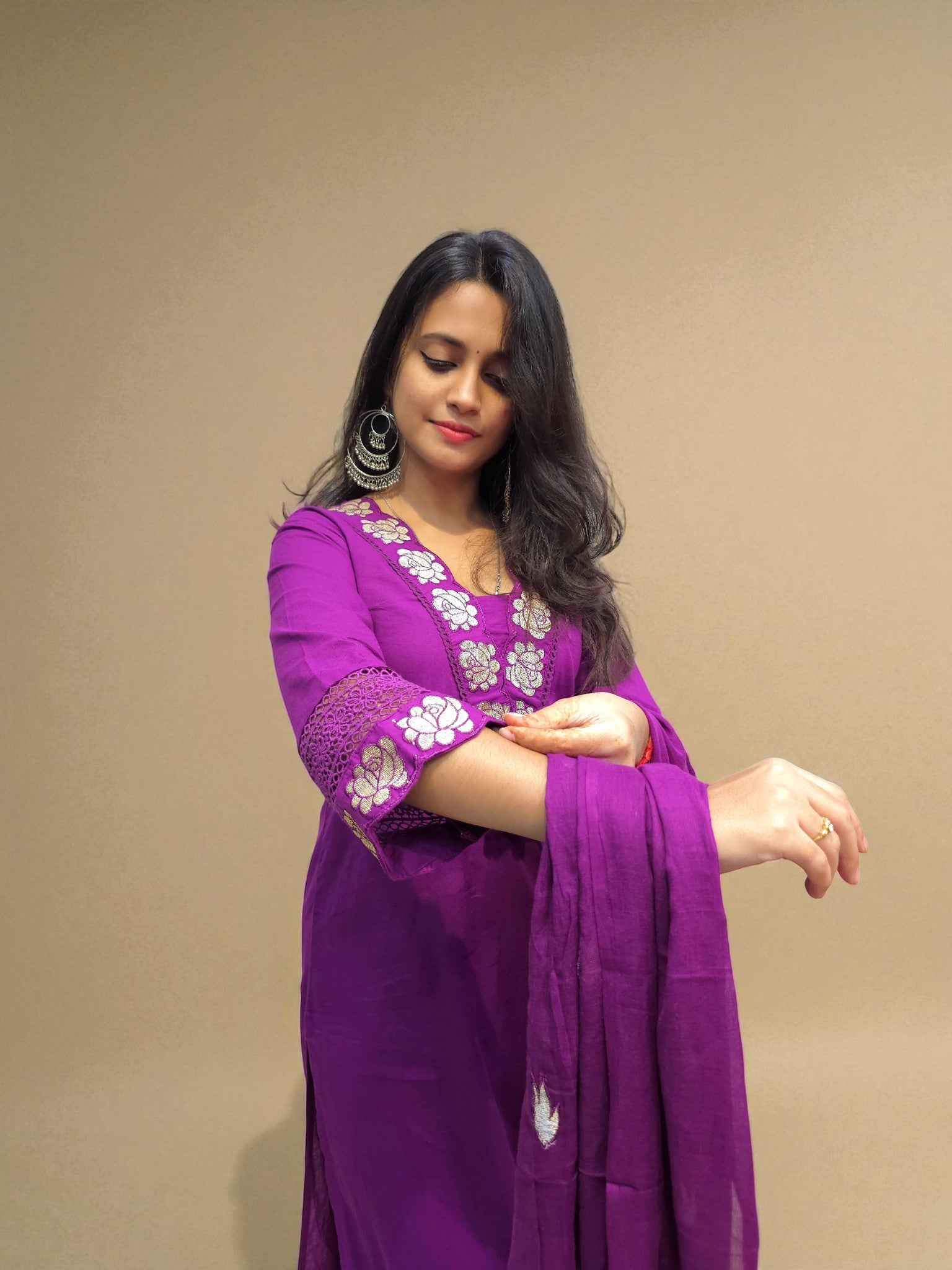 Pure 60x60 cambric cotton embroidered kurta and palazzo set