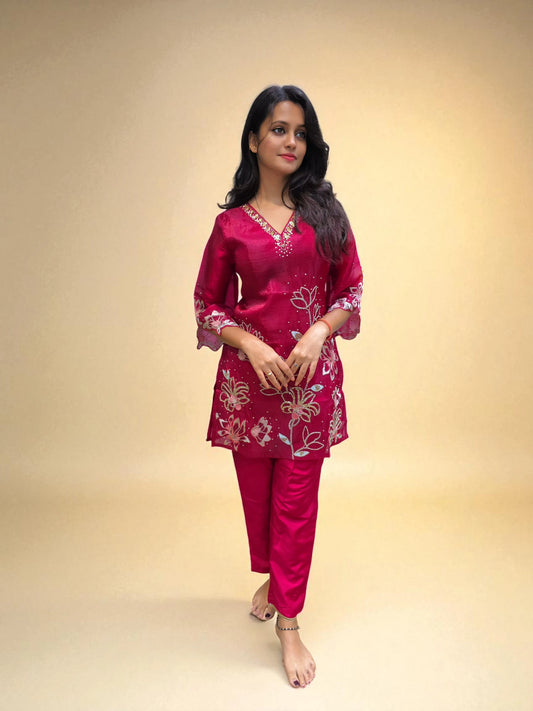 Red embroidered co-ord set for women – Ambika Boutique ethnic wear