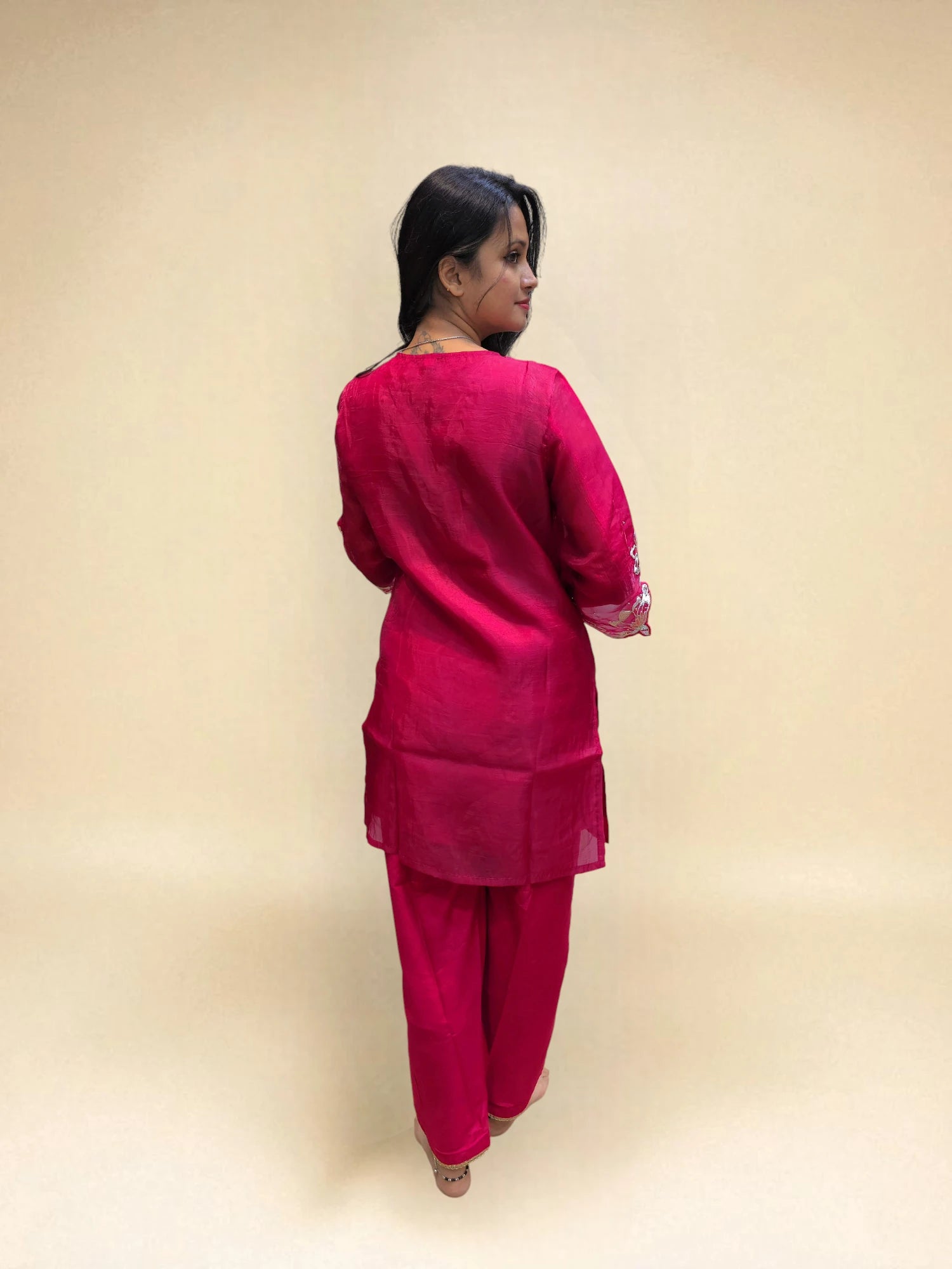 Red floral embroidered co-ord set – Ambika Boutique