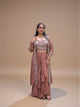 Embroidered Crop Top Dhoti Skirt with Shrug - Rust Brown
