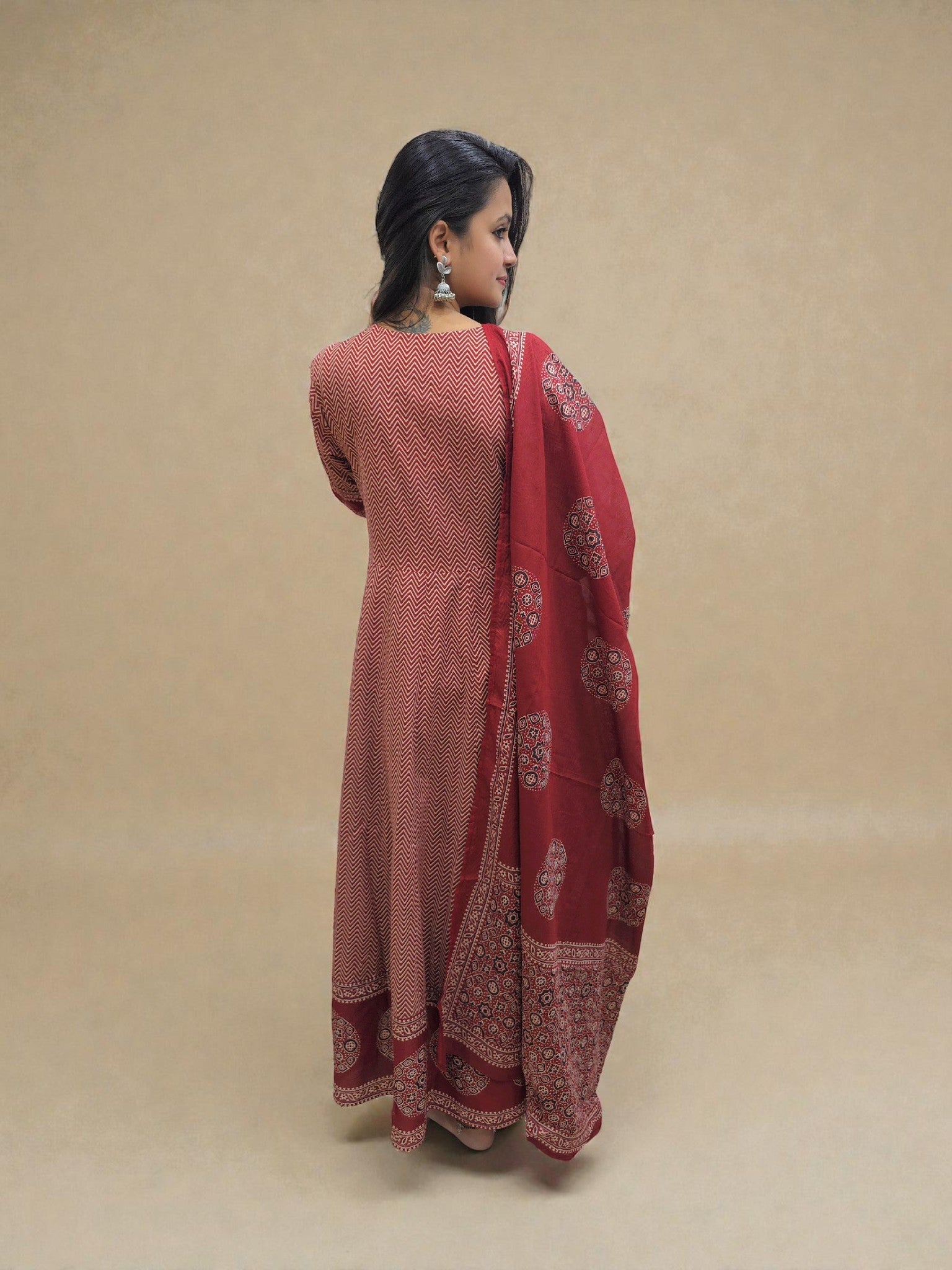 Traditional rust anarkali kurta with dupatta