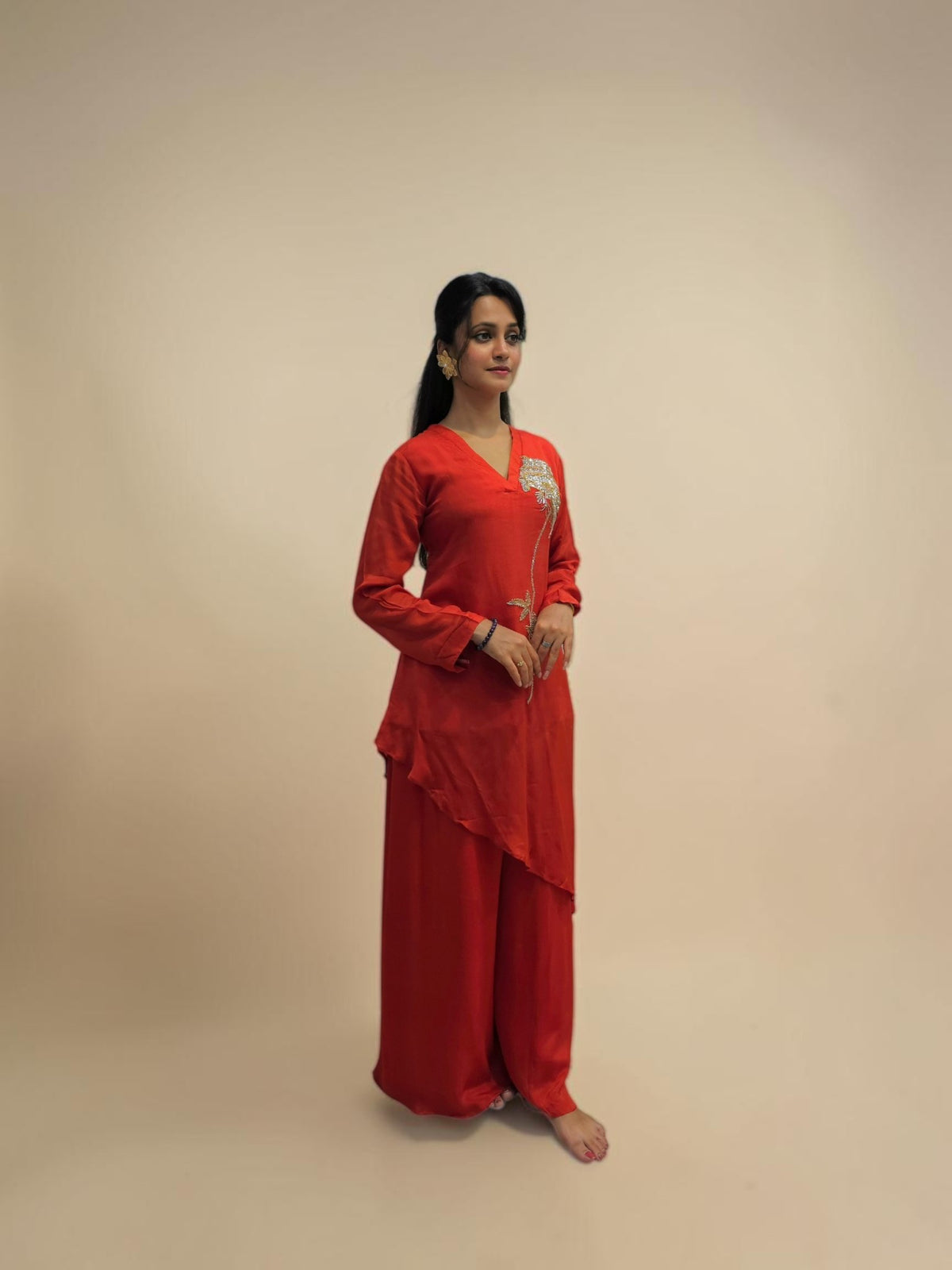 Rust Orange Embroidered Handwork Cord Set